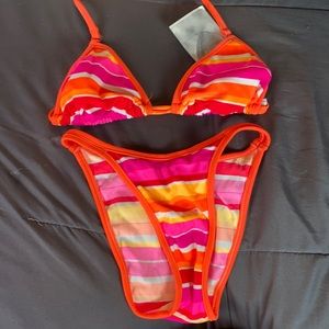 Dead stock vintage neon stripe bikini size xs